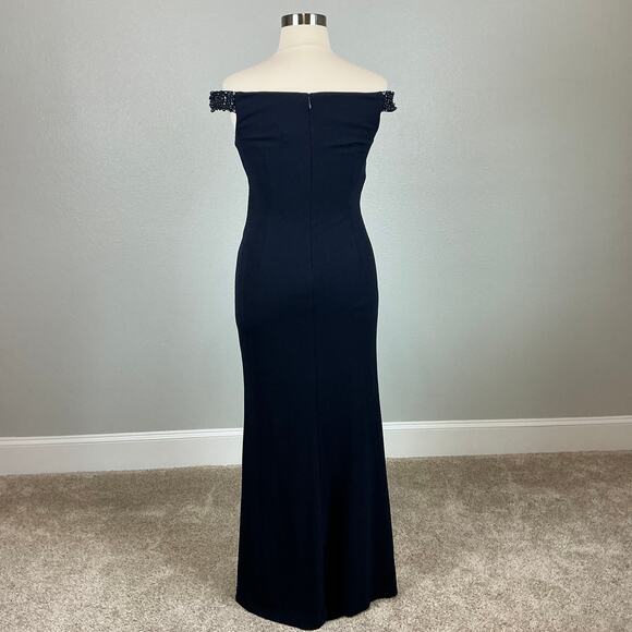 Adrianna Papell Beaded Off the Shoulder Evening Gown Blue Size 12 Thigh Slit - Picture 6 of 14
